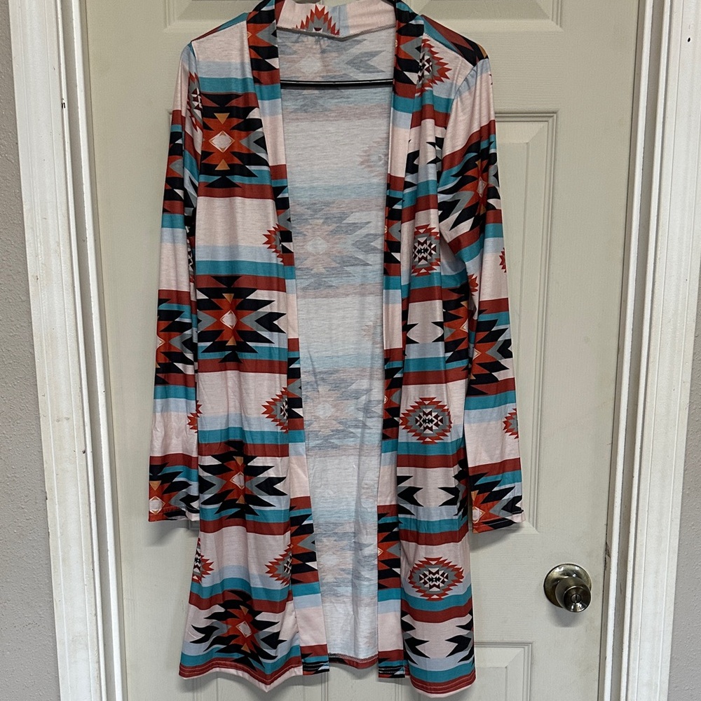 SHEIN Multicolor Geometric Open Front Cardigan